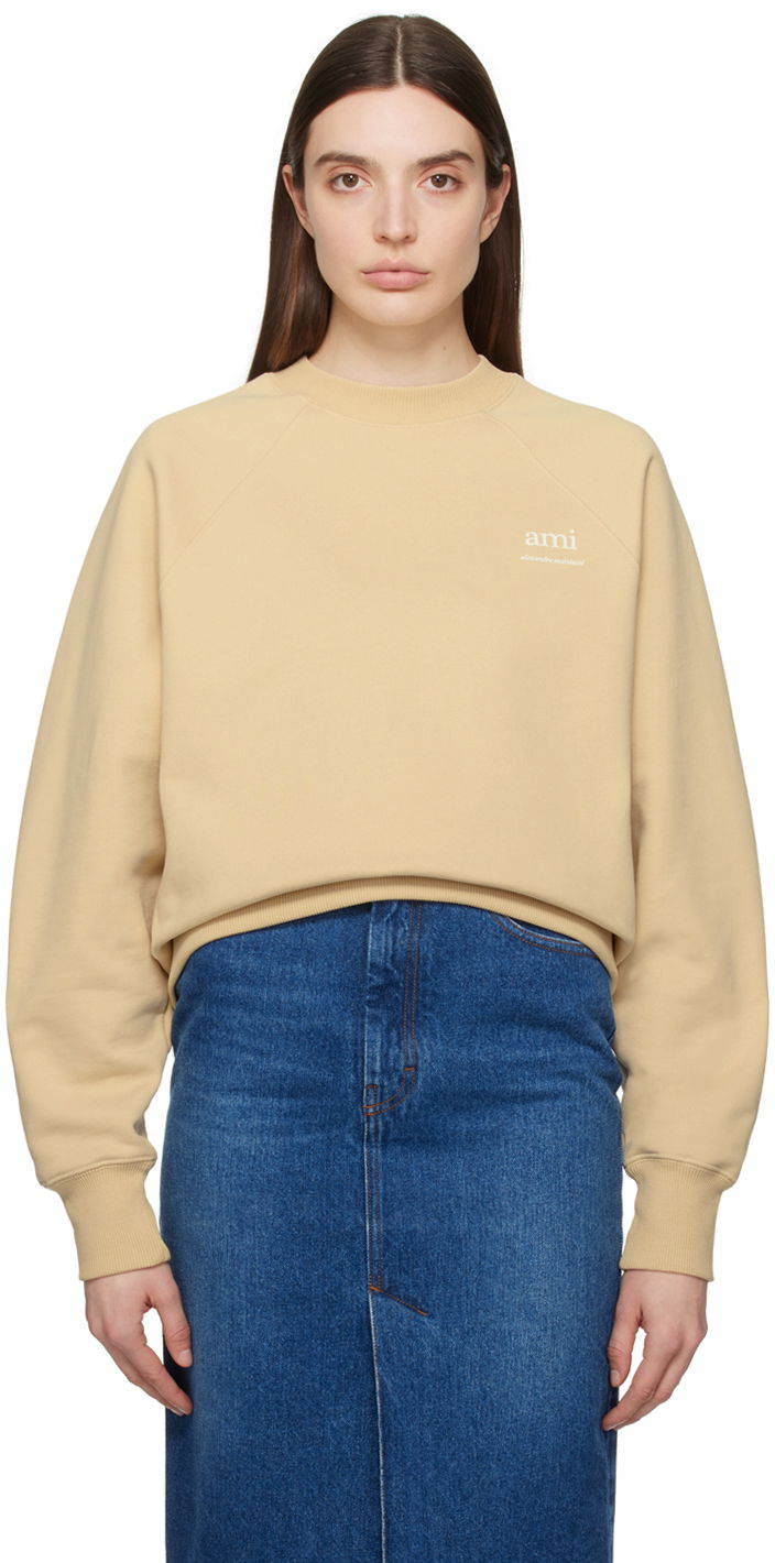 Sweater AMI Paris Raglan Sweatshirt Beige | USW024.747