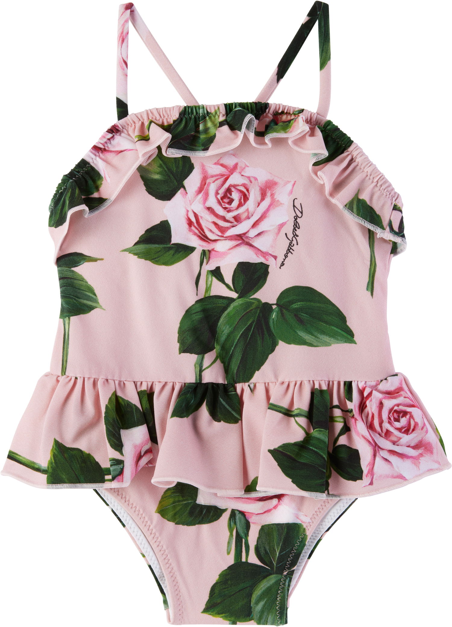 Badetøj Dolce & Gabbana Dolce&Gabbana Rose-Print Swimsuit with Ruffles Lyserød | L2J861 ON04Q, 0