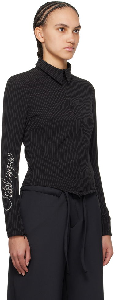 Skjorte Ottolinger Ottolinger Pinstriped Zip Shirt Sort | 1103003, 1