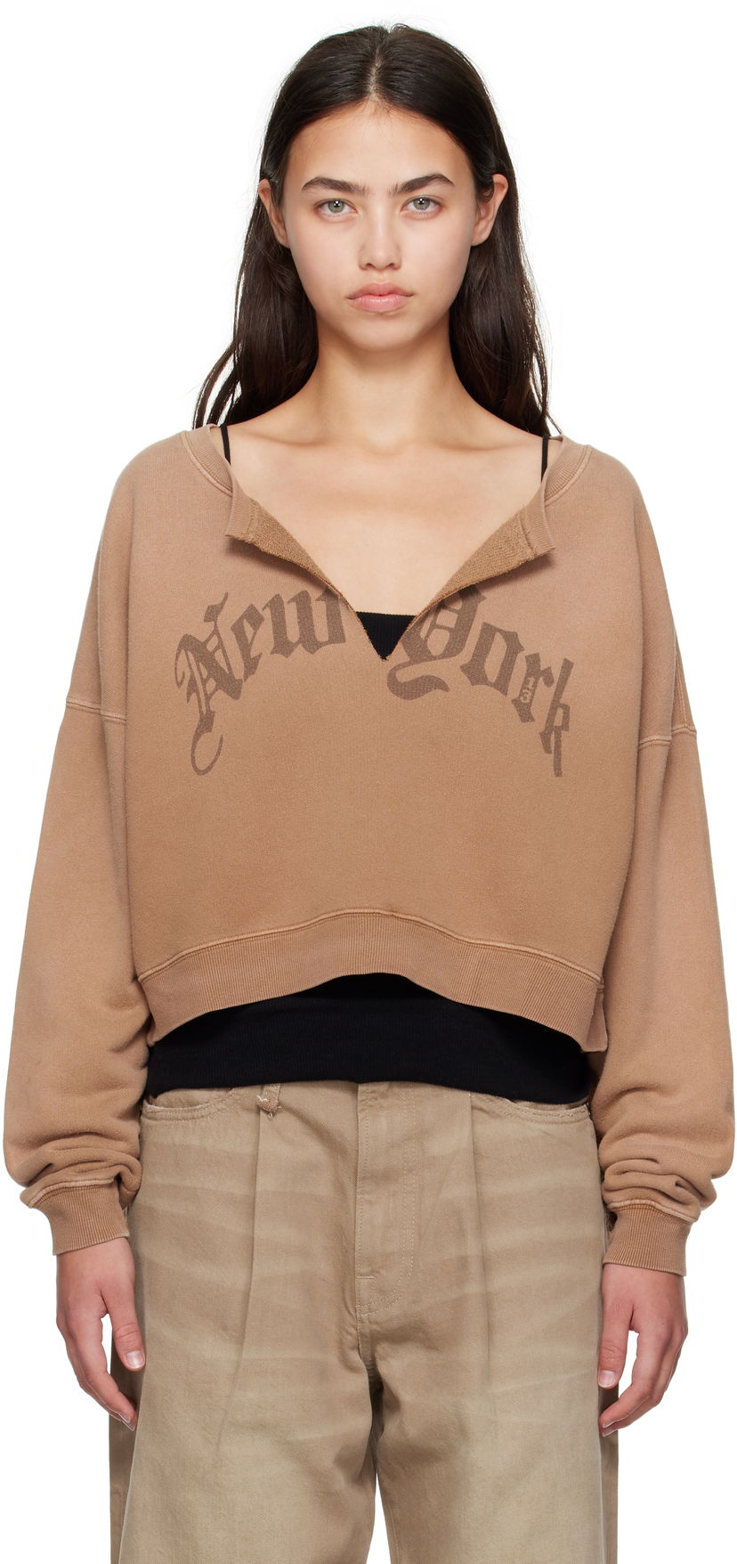 Sweatshirt R13 R13 'New York' Cropped Front Slit Sweatshirt Brun | R13WK251-001UU