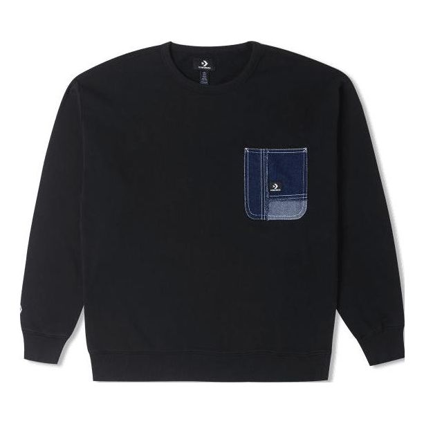 Sweater Converse Denim Patchwork Crew Sweatshirt Sort | 10025519-A03