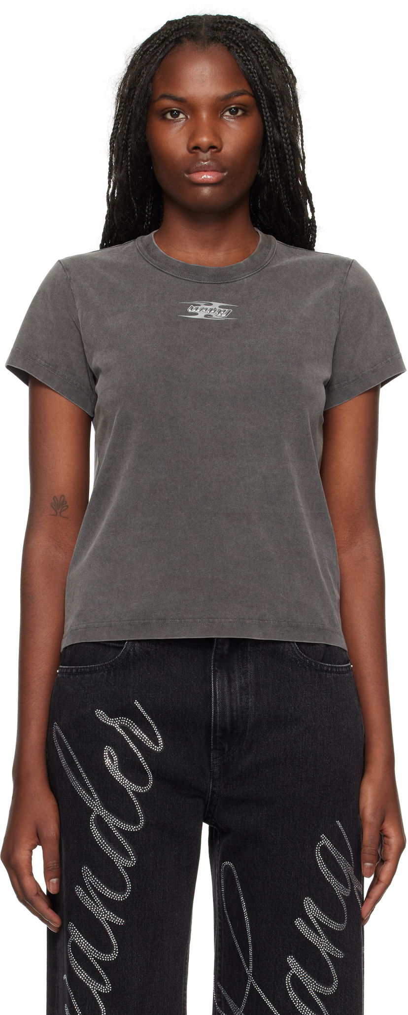 T-shirt Alexander Wang Blade Logo Embossed T-Shirt Grå | 4CC4241514
