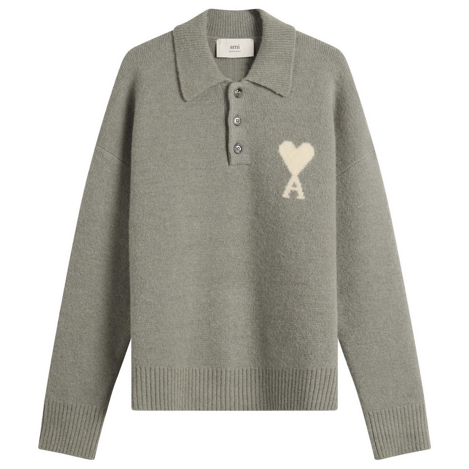 Sweater AMI Alpaca Knit Polo with Heart A Motif Grøn | H25UPL408-KN0135-058H25, 1