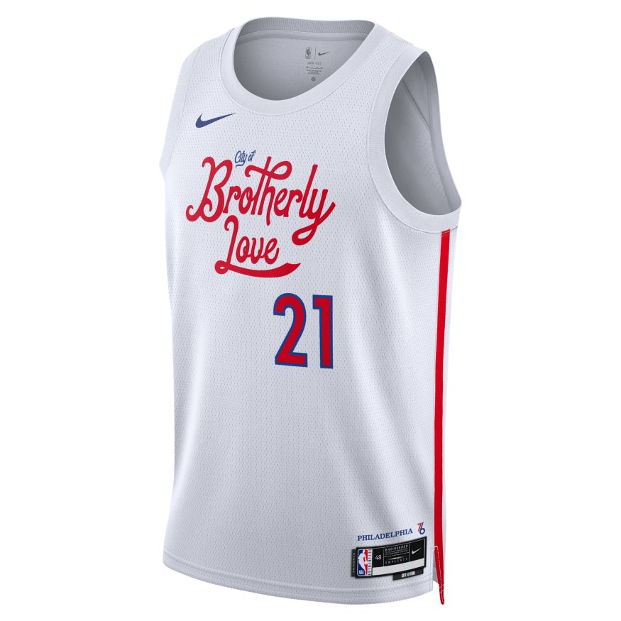 Jersey Nike NBA Dri-FIT Joel Embiid Philadelphia 76ers City Edition 2022 Swingman Jersey Hvid | DO9606-101, 0