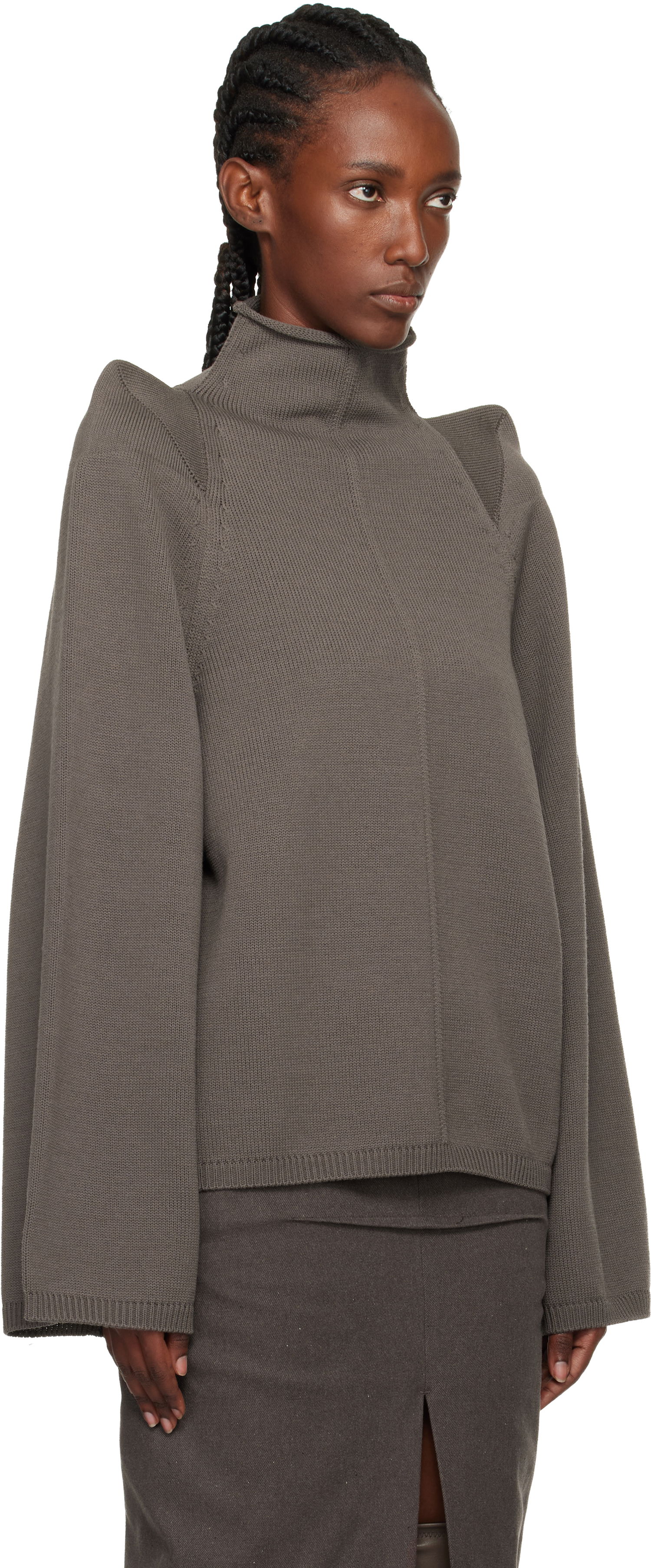Sweater Rick Owens Concordians Con Ribbed Knit Structured Shoulder Turtleneck Grå | RO02E4657 KWVLH, 1
