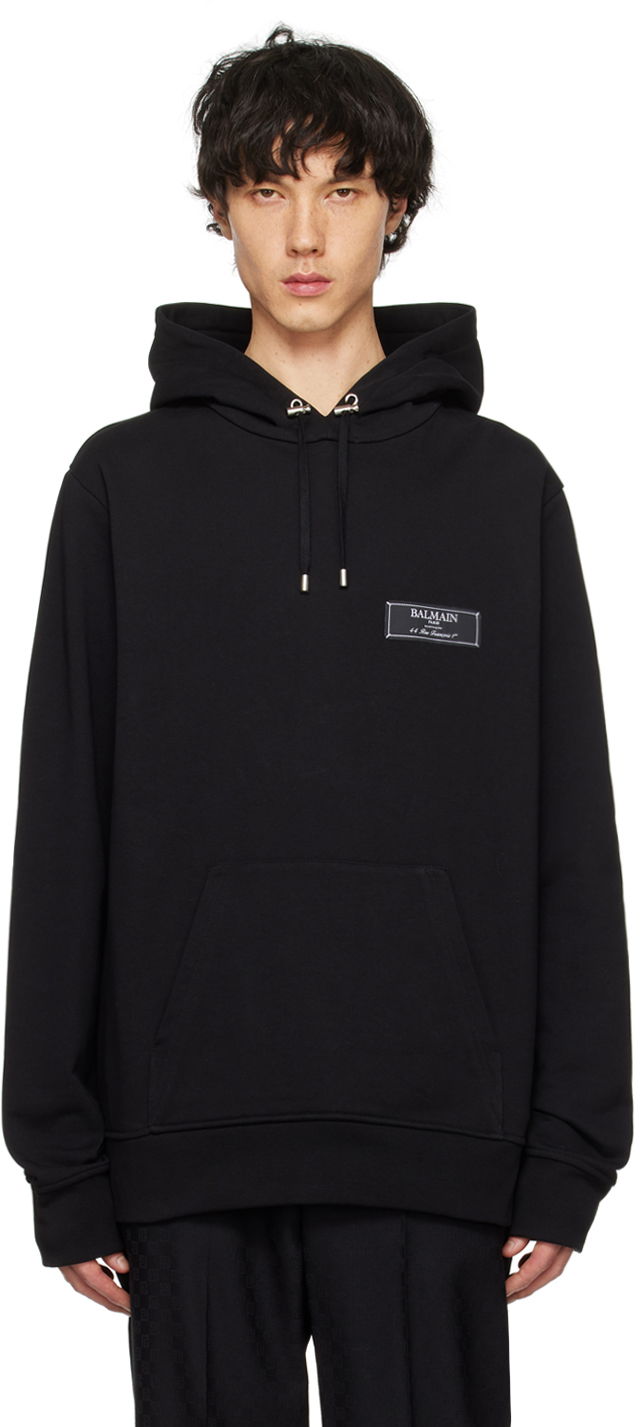 Sweatshirt Balmain Patch Hoodie Sort | CH1JT047JB53