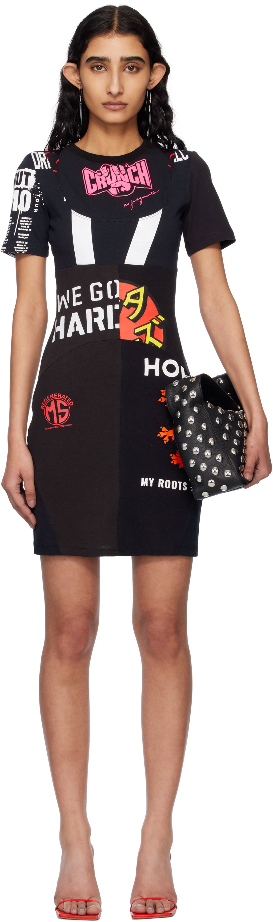 Kjole Marine Serre Marine Serre Upcycled Graphic T-Shirt Minidress Sort | WDR230A UJER0003, 0