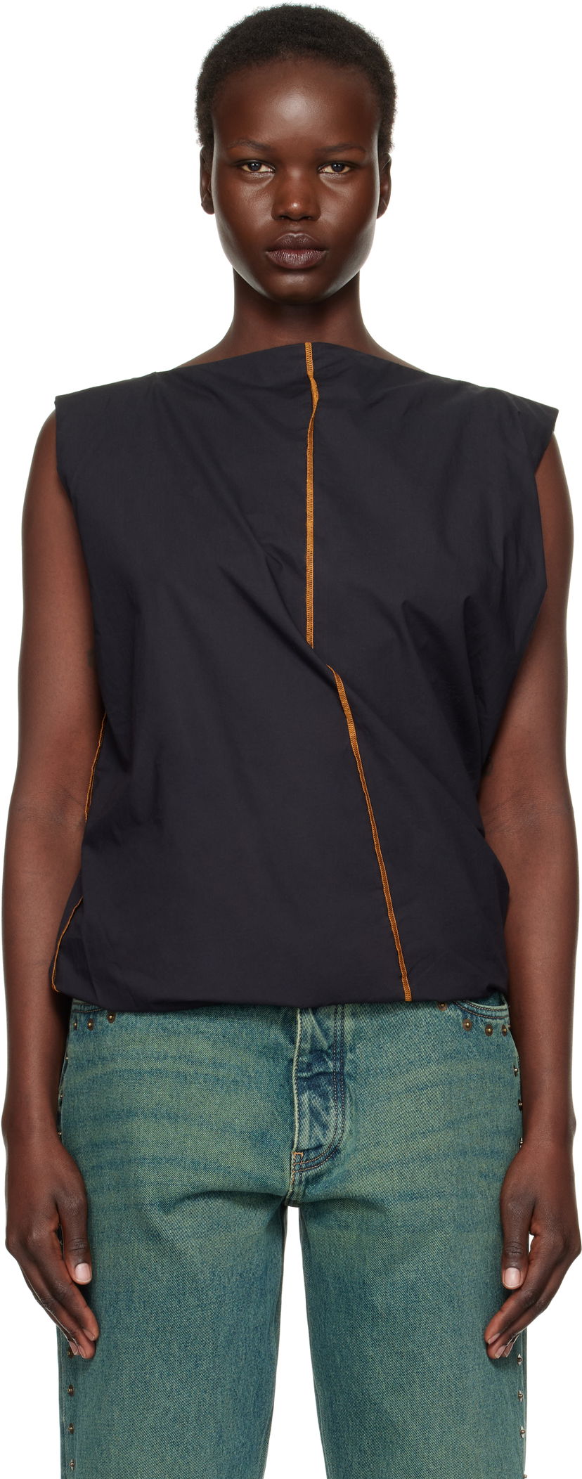 Tanktop Baserange Sleeveless Turn Neck Top Sort | TOTU-PO-SP25