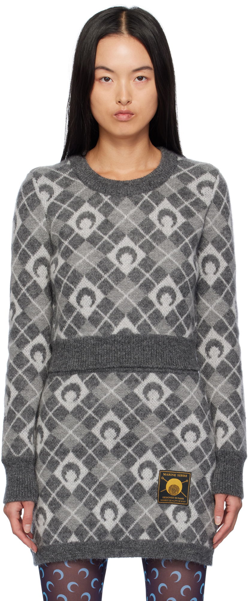 Sweater Marine Serre Argyle Knit Cropped Sweater Grå | WTK044A