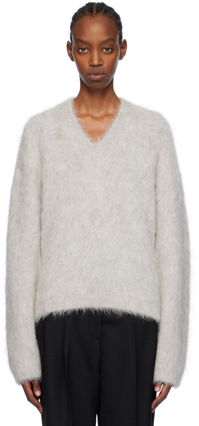 Sweater TOTEME Petite V-Neck Sweater Grå | 241-WRT1032-YA0013