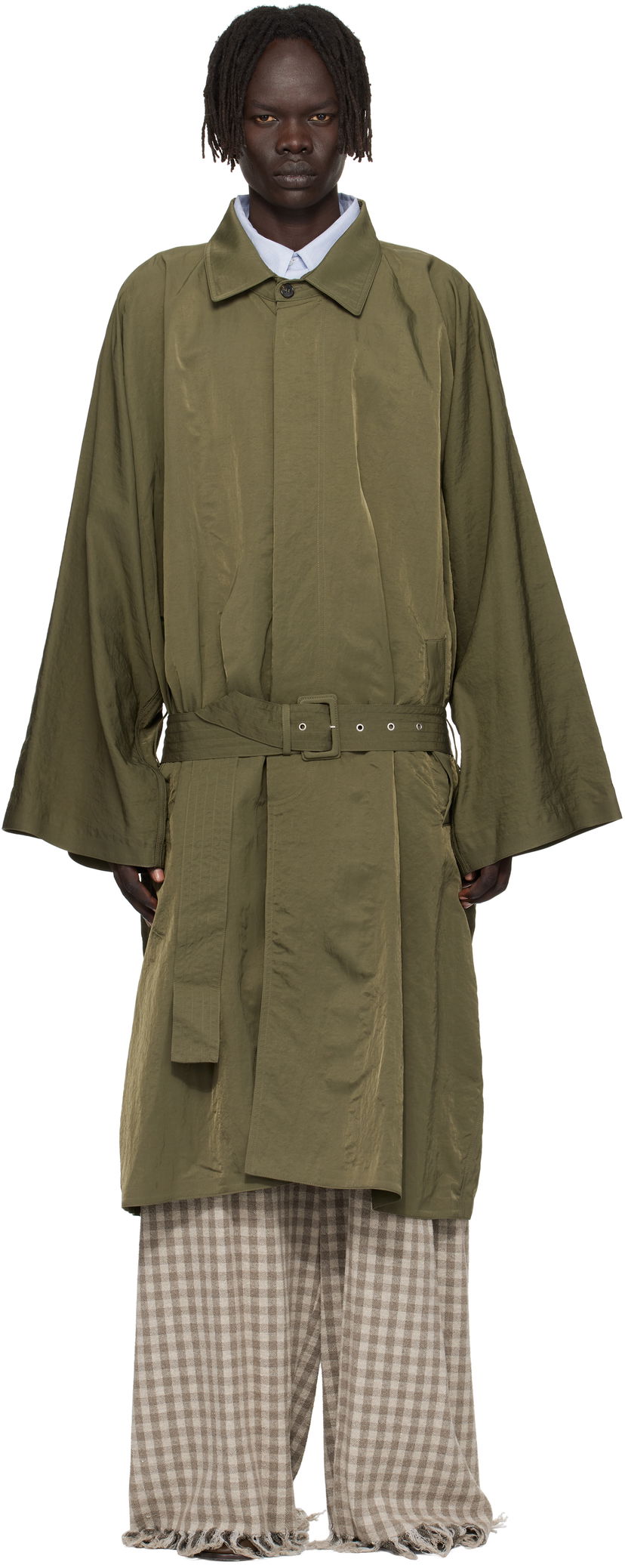 Trenchcoat HED MAYNER Hed Mayner Crinkled Trench Coat Grøn | HMMB10043A-HB219