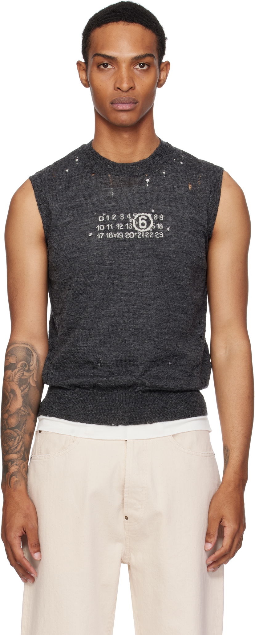 Sweater Maison Margiela MM6 Maison Margiela Wool Distressed Sweater Vest Grå | SH0FB0017 M13134