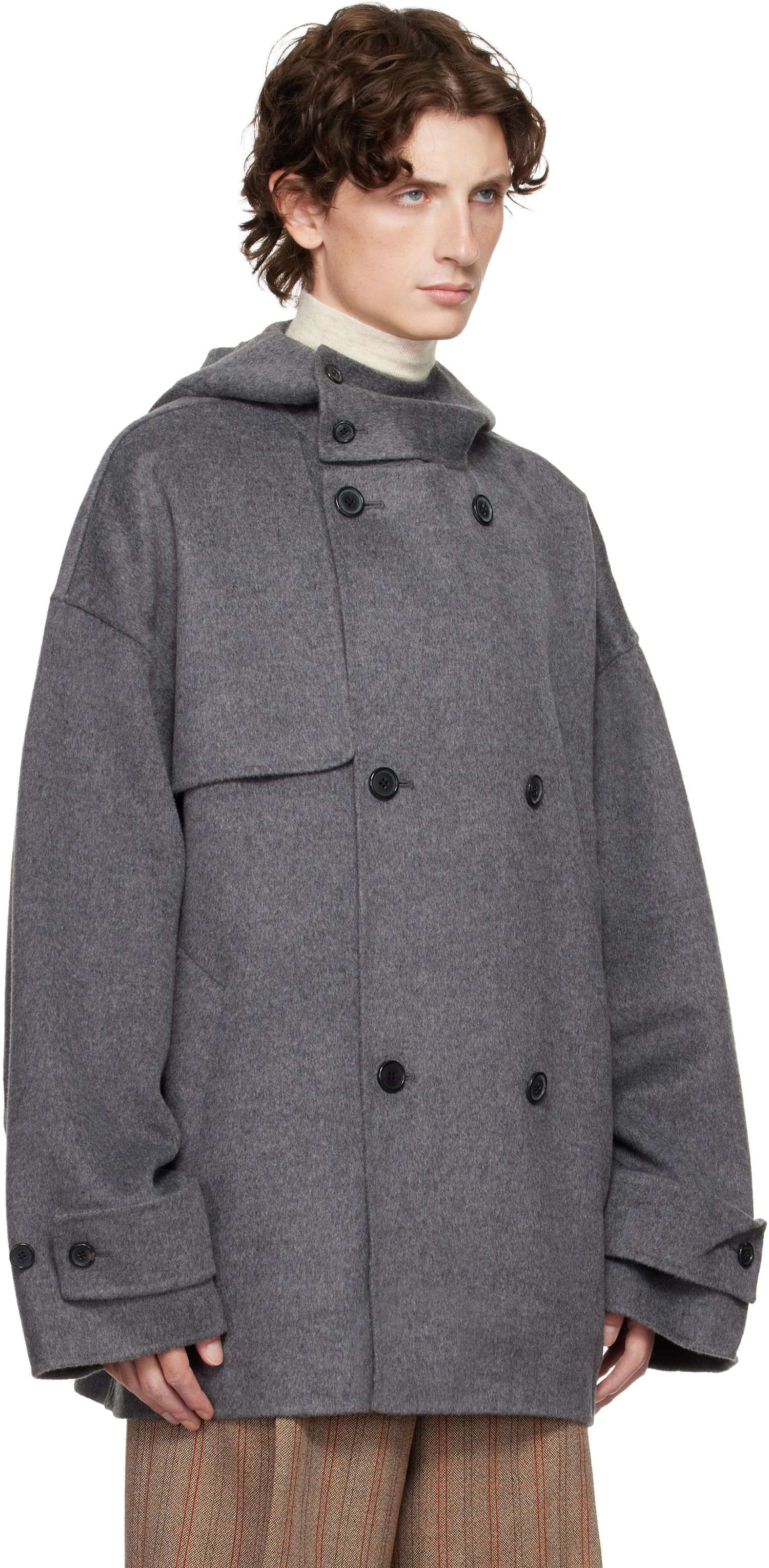 Frakker JW Anderson JW Anderson Oversized Hooded Double-Breasted Felted Peacoat Grå | CO0342-PG1559, 1