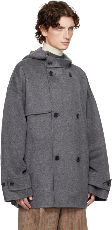 Frakker JW Anderson JW Anderson Oversized Hooded Double-Breasted Felted Peacoat Grå | CO0342-PG1559, 1