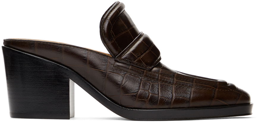 Sneakers og sko Bottega Veneta Croc Embossed Leather Heeled Mules Brun | 651366 V0G80, 0