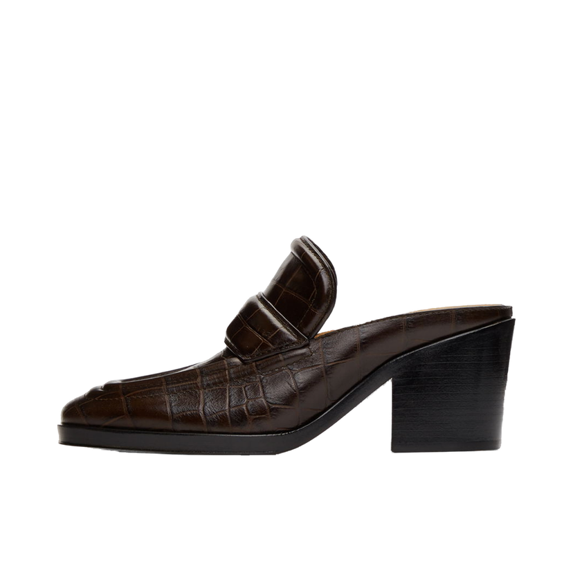 Sneakers og sko Bottega Veneta Croc Embossed Leather Heeled Mules Brun | 651366 V0G80