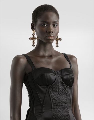 Kjole Dolce & Gabbana Dolce & Gabbana Strapless Satin Corset Dress Sort | F6TUUTFURADN0000, 3