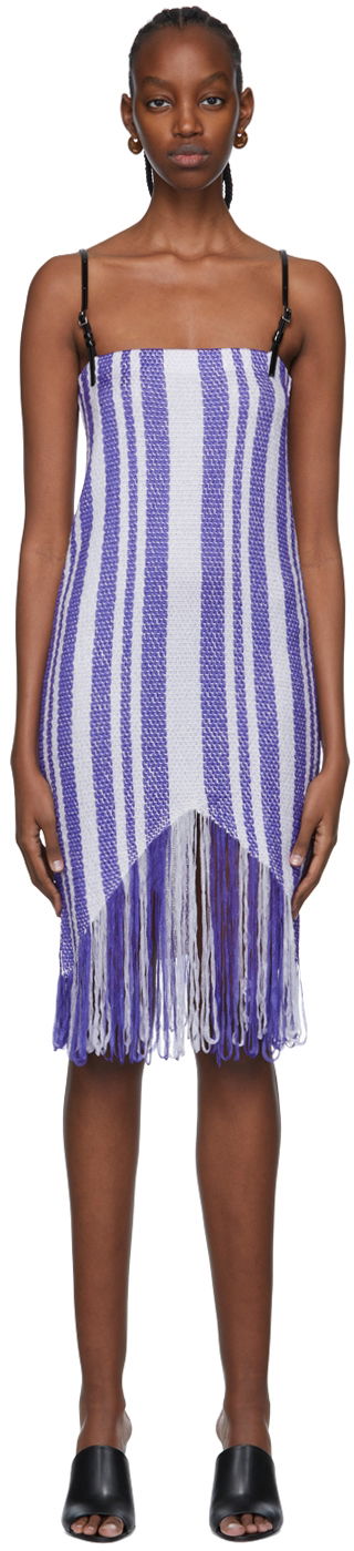 Kjole JW Anderson Striped Fringe Mini Dress Lilla | KW0619-YN0185