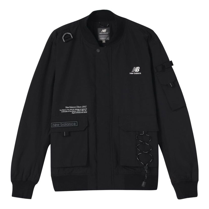 Bomberjakke New Balance Logo Windproof Bomber Jacket Sort | NAA1N013-BK