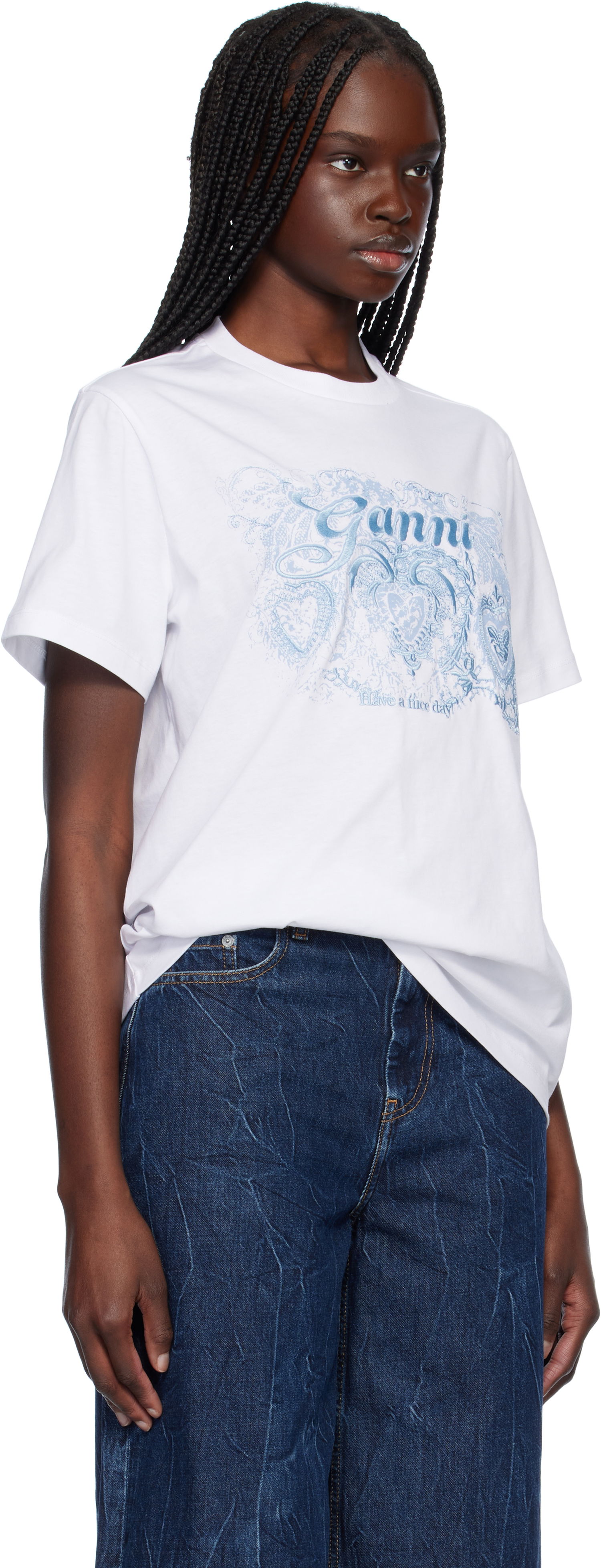 T-shirt GANNI GANNI Jersey Tattoo Lace T-Shirt Hvid | T4158, 1