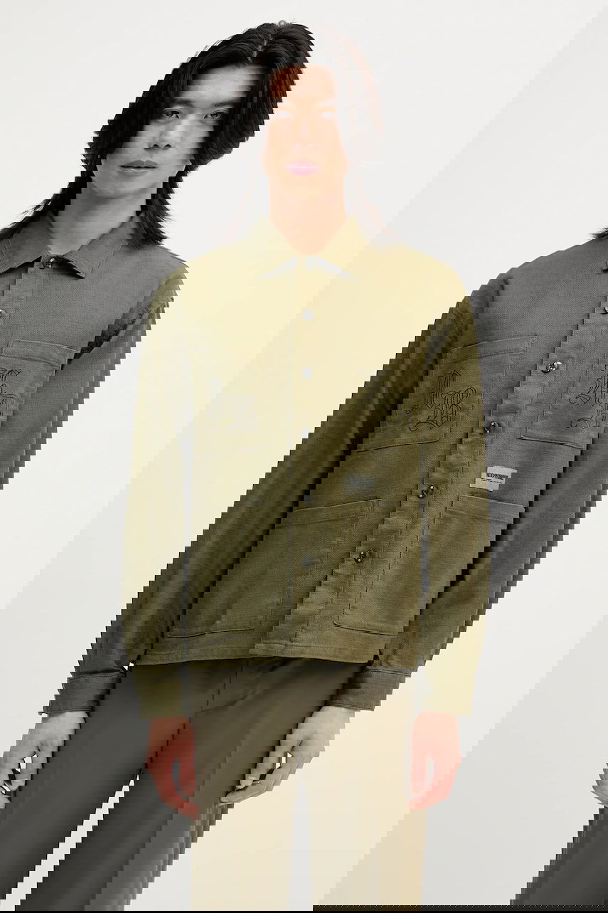 Skjorte Neighborhood NEIGHBORHOOD EMBROIDERY Relaxed Fit Linen Blend Shirt Grøn | 251AQNH.SHM03, 0