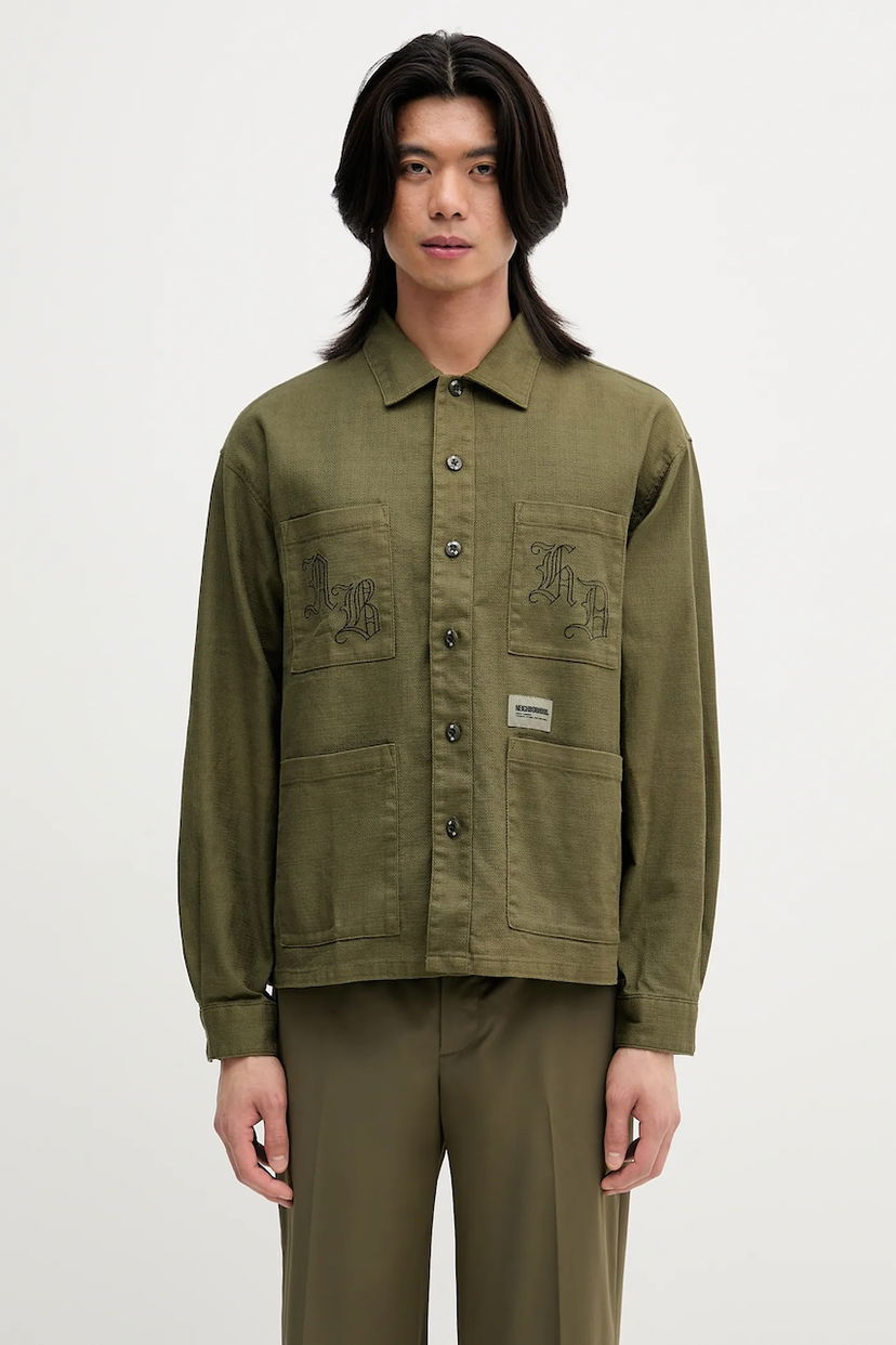 Skjorte Neighborhood NEIGHBORHOOD EMBROIDERY Relaxed Fit Linen Blend Shirt Grøn | 251AQNH.SHM03