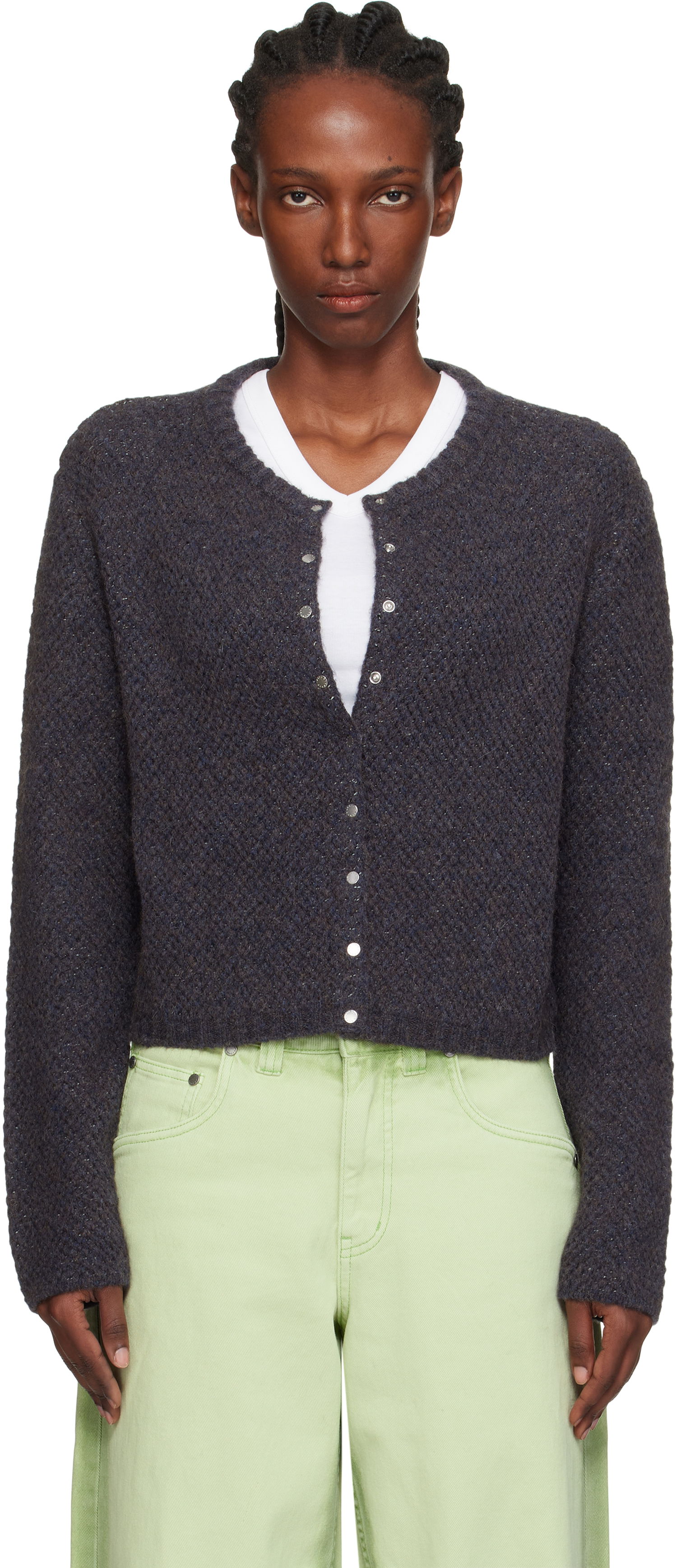 Sweater Eckhaus Latta Eckhaus Latta Yak Snap Cardigan Mørkeblå | 8257-EL-PF25-M -, 0