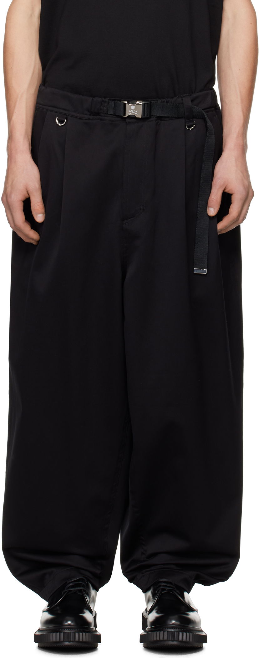 Bukser Mastermind WORLD Belted Wide Fit Easy Trousers Sort | MW24S13-PA011-017