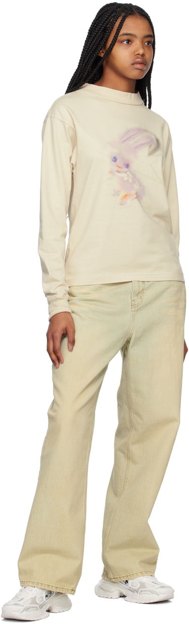 Sweater We11done We11done Crewneck Long Sleeve T-Shirt with Bunny Print Beige | WD-TT1-23-792-U-IV, 3