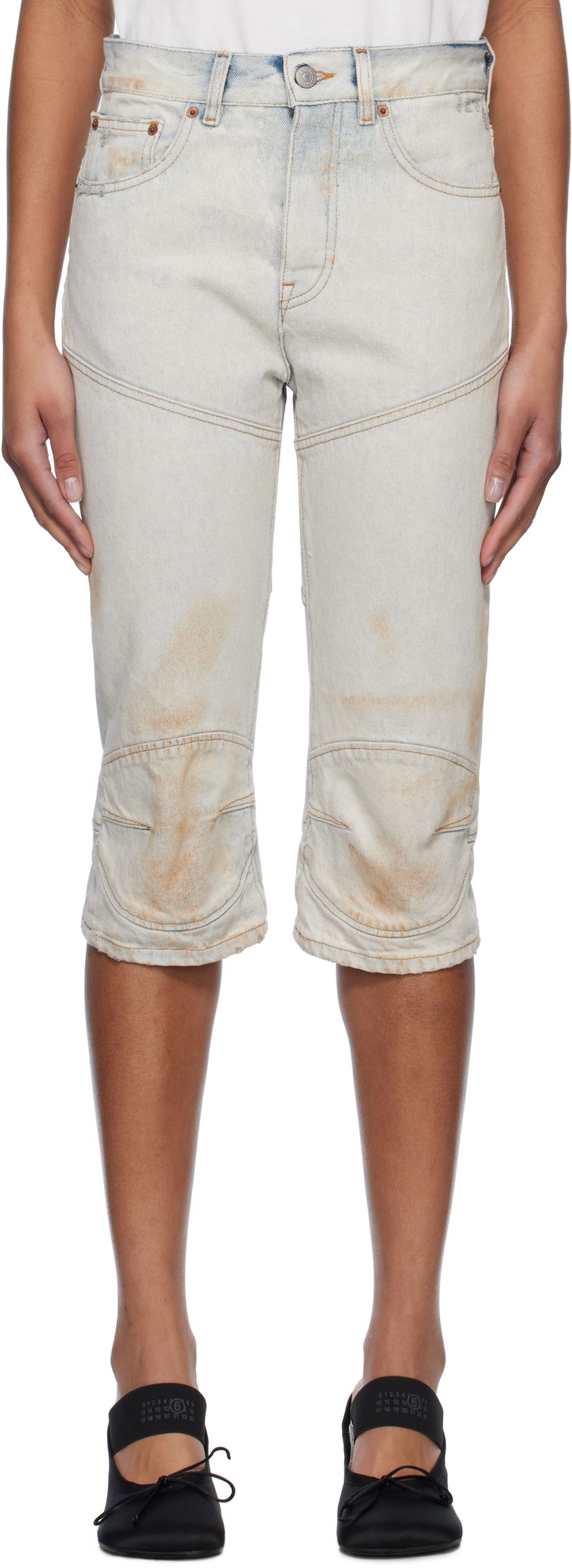 Shorts Maison Margiela MM6 Maison Margiela Panel Sprayed Capri Denim Shorts Blå | S52MU0130 M30018
