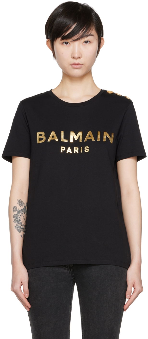 T-shirt Balmain Organic Cotton T-Shirt Sort | YF1EF005BB28, 0
