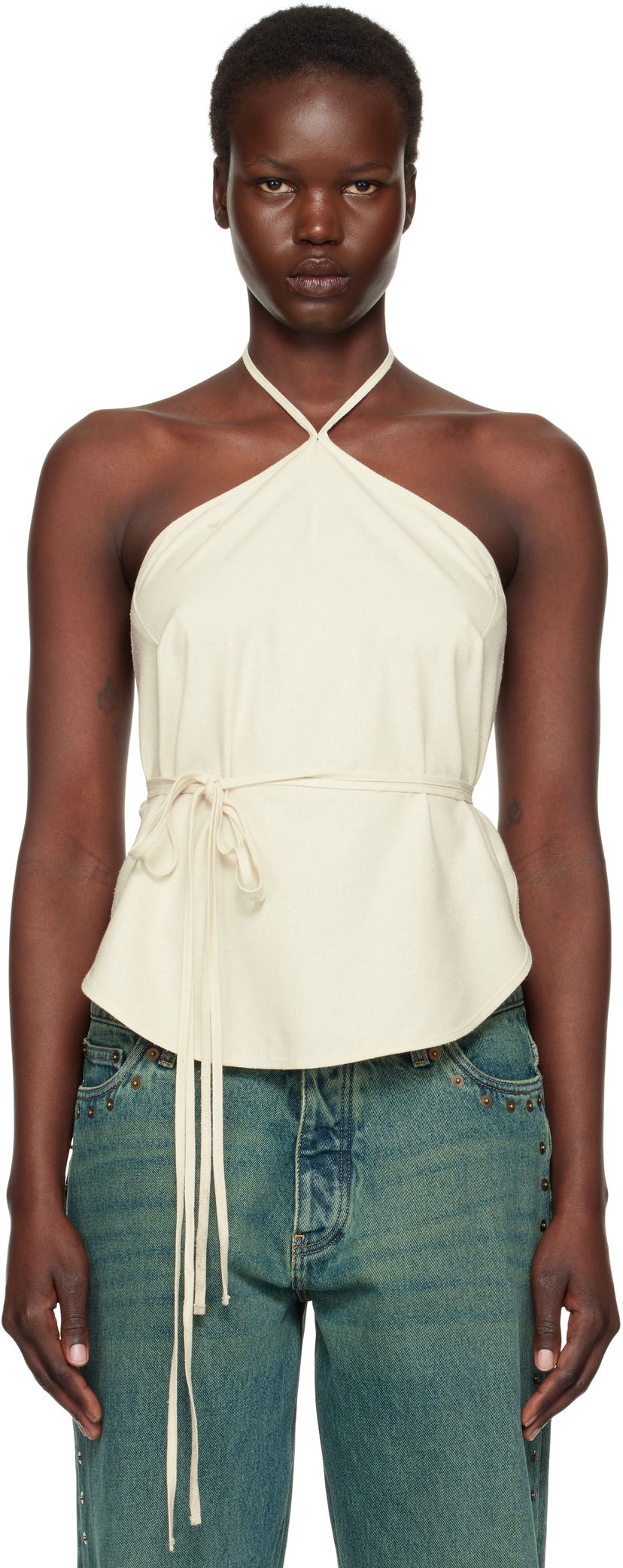 Tanktop Baserange Baserange Mar Halter Neck Wrap Camisole Beige | TOMA-WS-000