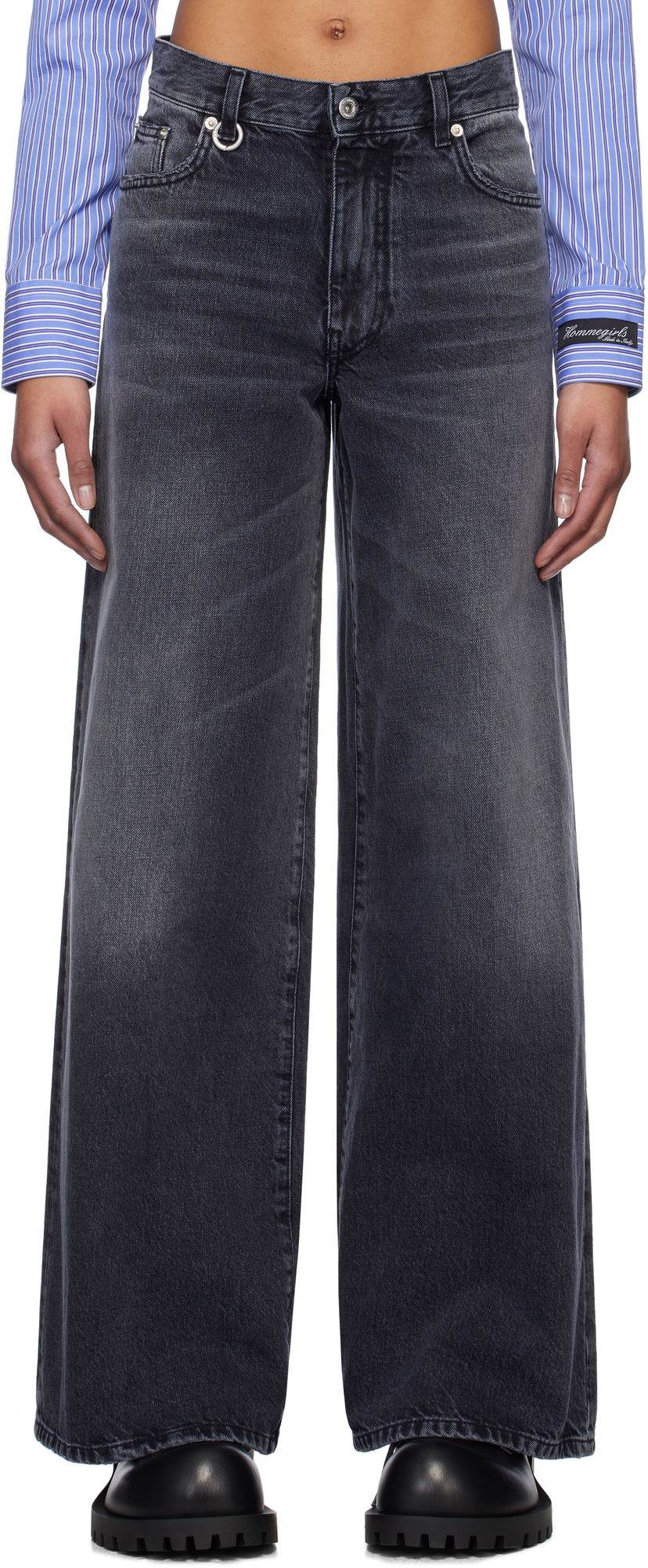 Jeans We11done We11done Oversized Washed Jeans Sort | WD-DP0-25-396-W-BK