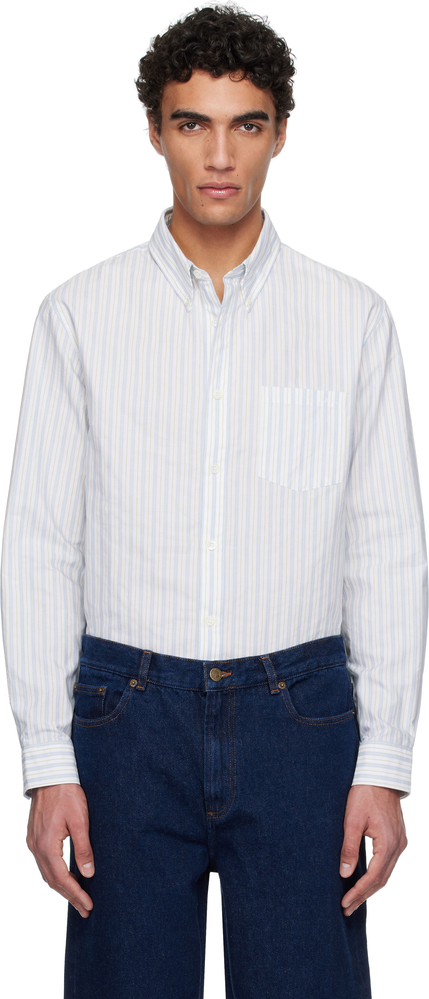 Skjorte A.P.C. A.P.C. Edouard Brodée Striped Button-Down Shirt Hvid | COHFZ-H12509, 0