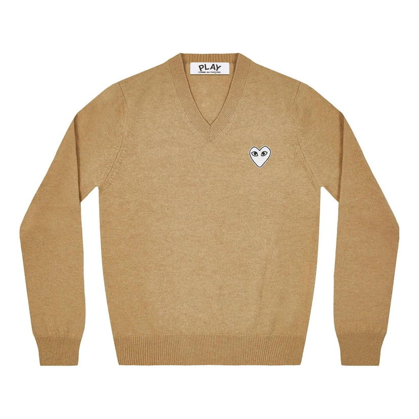 Sweater Comme des Garçons COMME des GARCONS PLAY V-Neck Pullover With White Heart Emblem Beige | AZ-N063-051-2