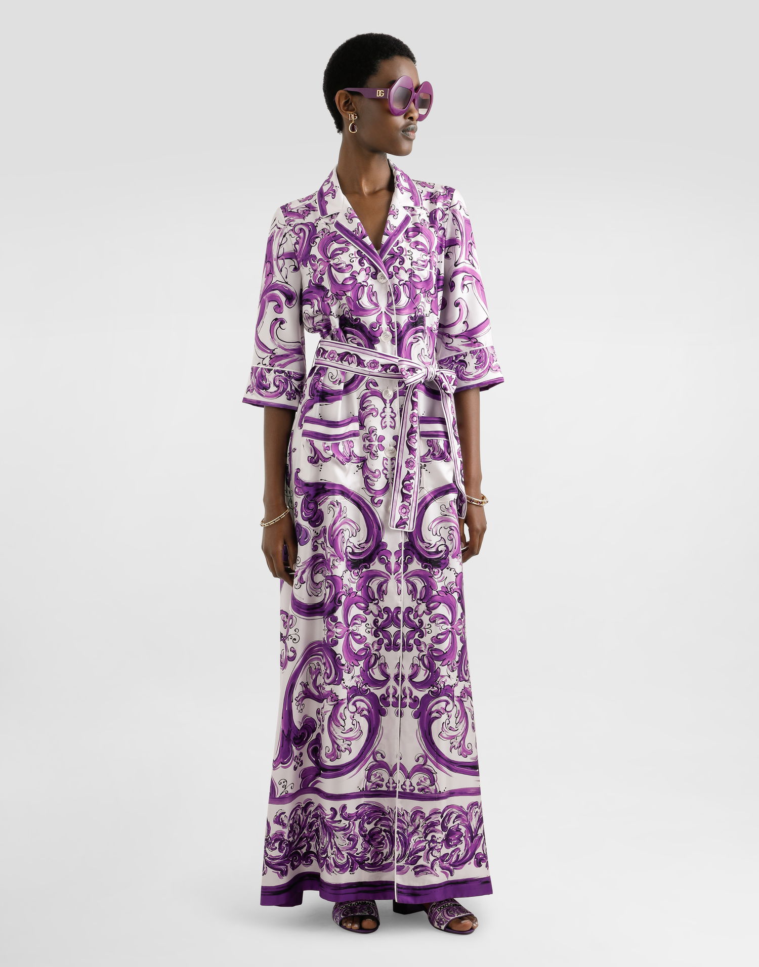 Kjole Dolce & Gabbana Dolce & Gabbana Long Majolica-Print Silk Robe Lilla | F0AH2THI1S5HP5DQ, 1