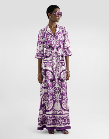 Kjole Dolce & Gabbana Dolce & Gabbana Long Majolica-Print Silk Robe Lilla | F0AH2THI1S5HP5DQ, 1