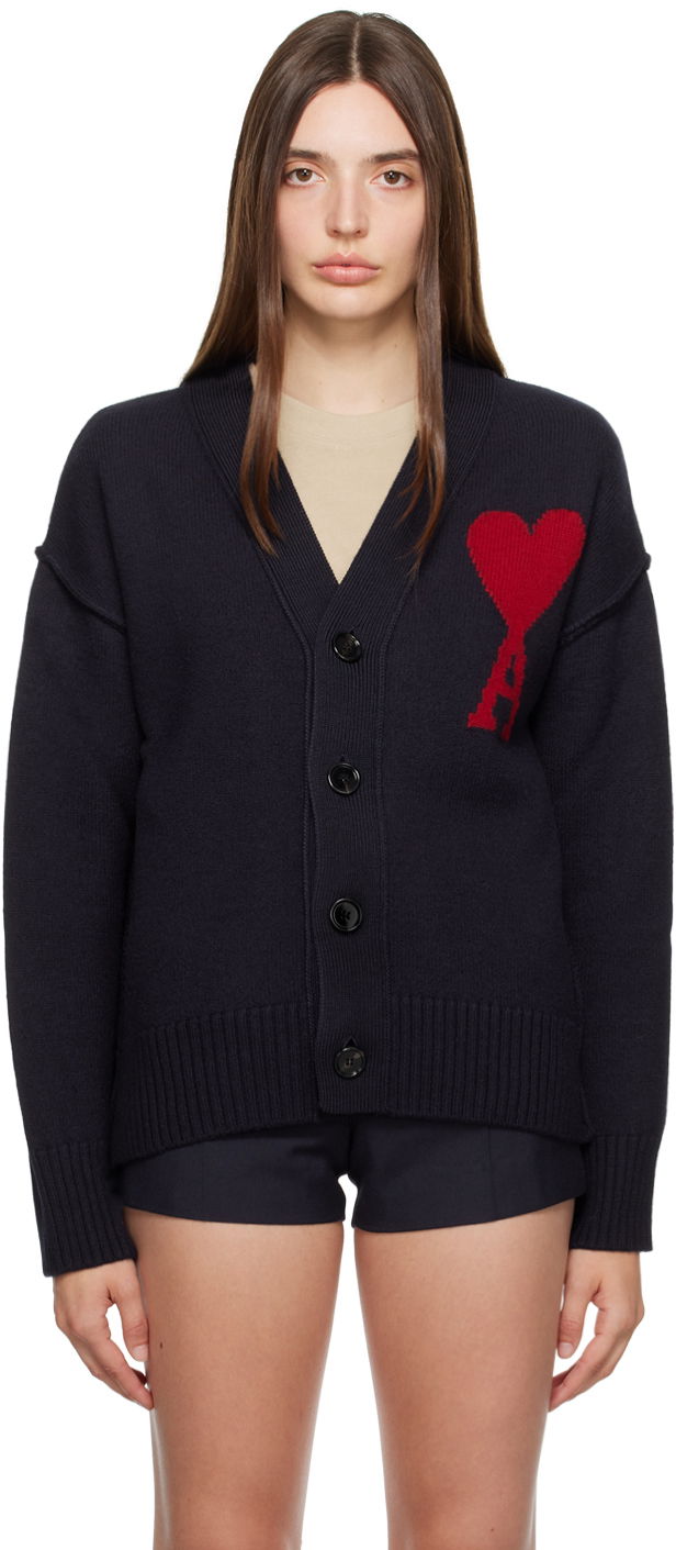 Sweater AMI Cardigan Mørkeblå | UKC006.018, 0