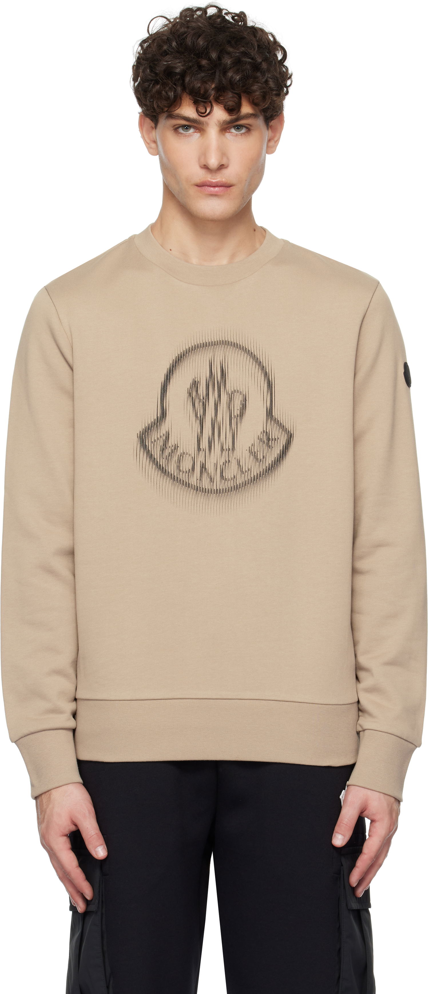 Sweatshirt Moncler Terry Sweatshirt With Logo Print Beige | K10918G00007809KR, 0