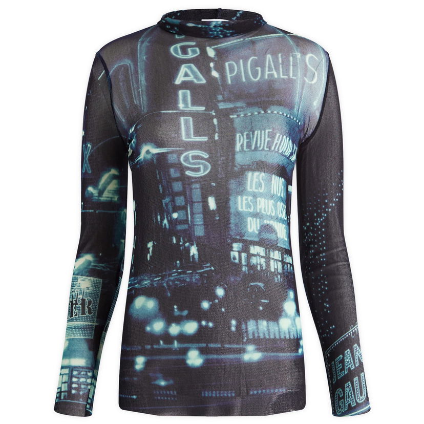 T-shirt Jean Paul Gaultier Pigalle Print Mesh Top Sort | 2430FTO206T55259560100