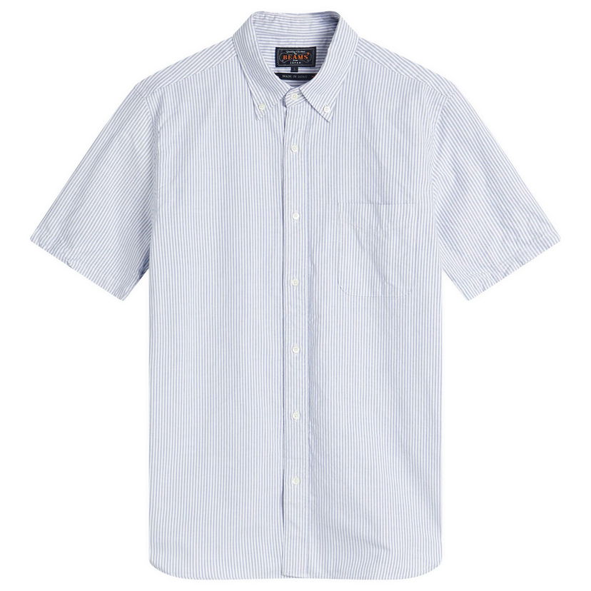 Skjorte BEAMS Beams Plus Button Down Short Sleeve Shirt, Size Large Blå | 3801-0025-139-75