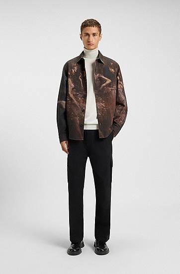 Skjorte BOSS Oversized-fit Cotton Shirt with Ballerina Print Flerfarvet | 50549754, 1