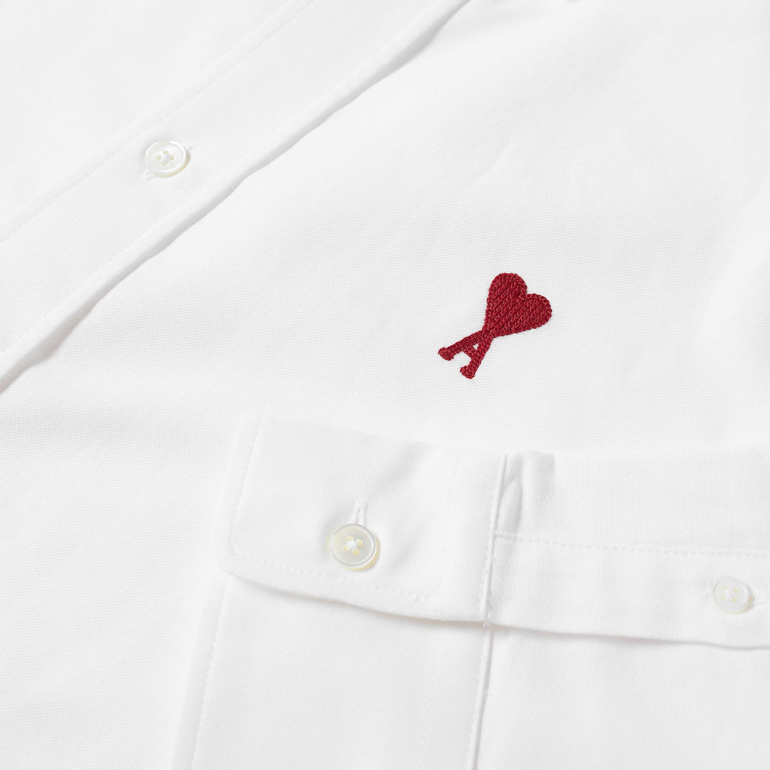 Skjorte AMI Button Down Logo Oxford Shirt Hvid | BFUSH130-CO0031-168, 1