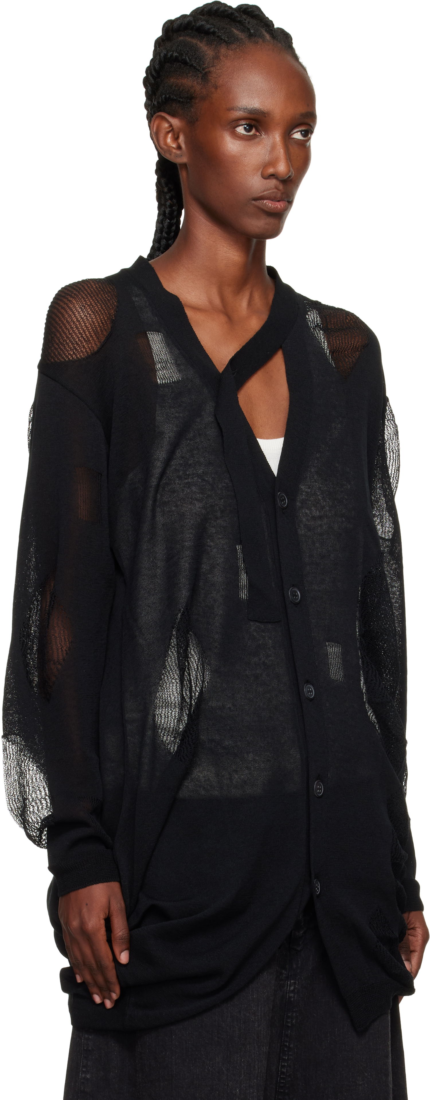 Sweater Yohji Yamamoto YOHJI YAMAMOTO Plain Stitch & Pattern Draped Cardigan Sort | FP-K12-982, 1