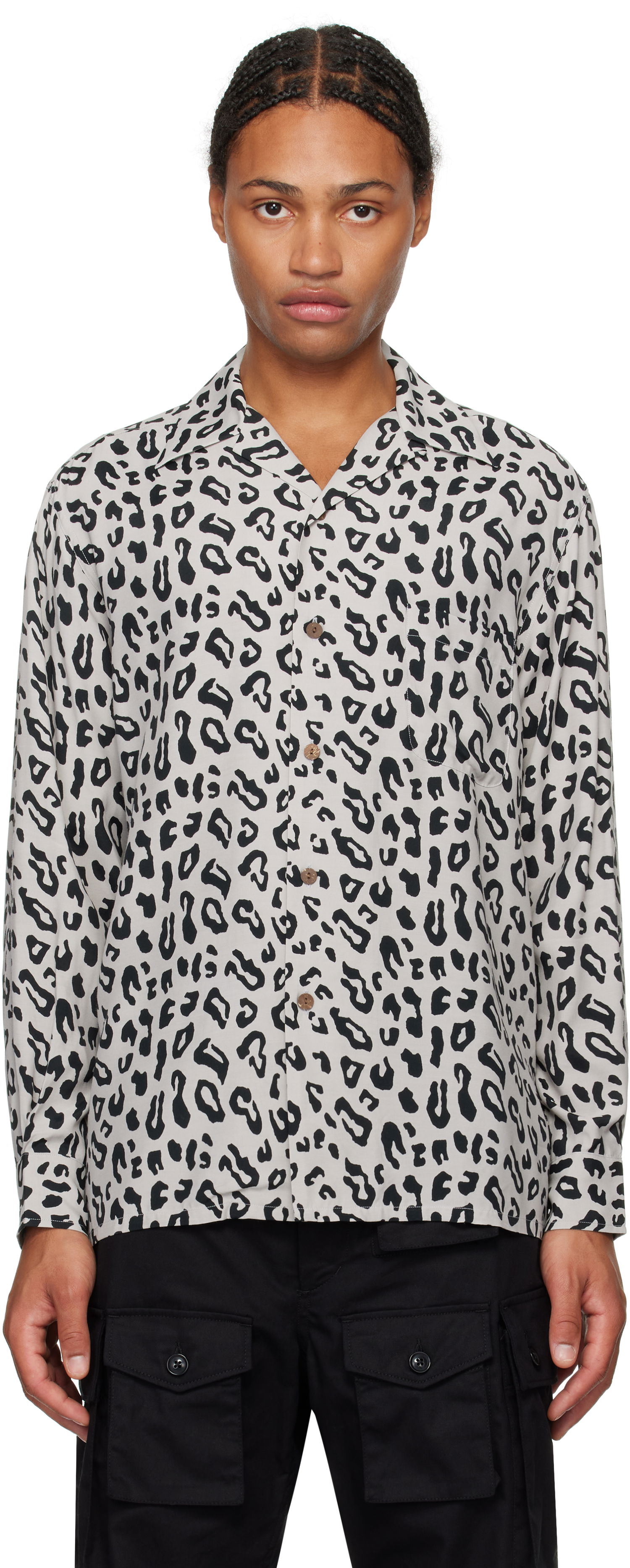 Skjorte WACKO MARIA Leopard Open Collar Shirt Grå | 24FW-WMS-HI01, 0