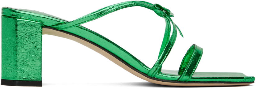 Sneakers og sko BY FAR June Metallic Leather Heeled Sandals Grøn | 23SSJUNSCVGA