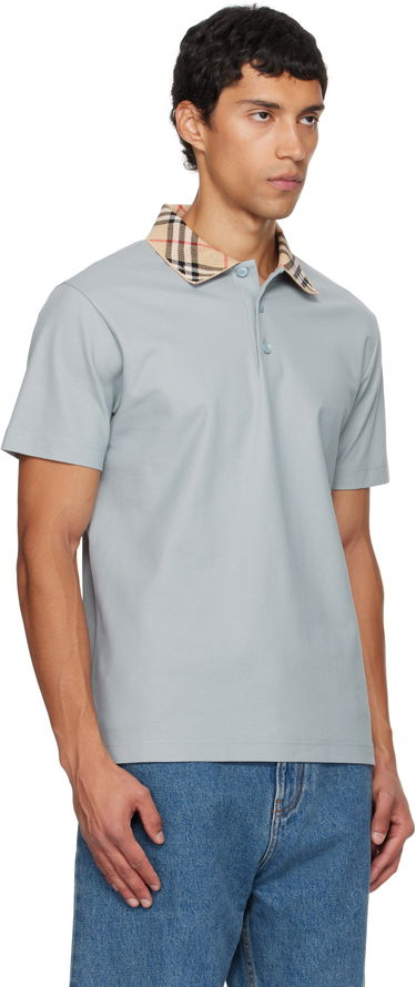 Polo skjorte Burberry Burberry Check Collar Cotton Polo Blå | 8110944, 1