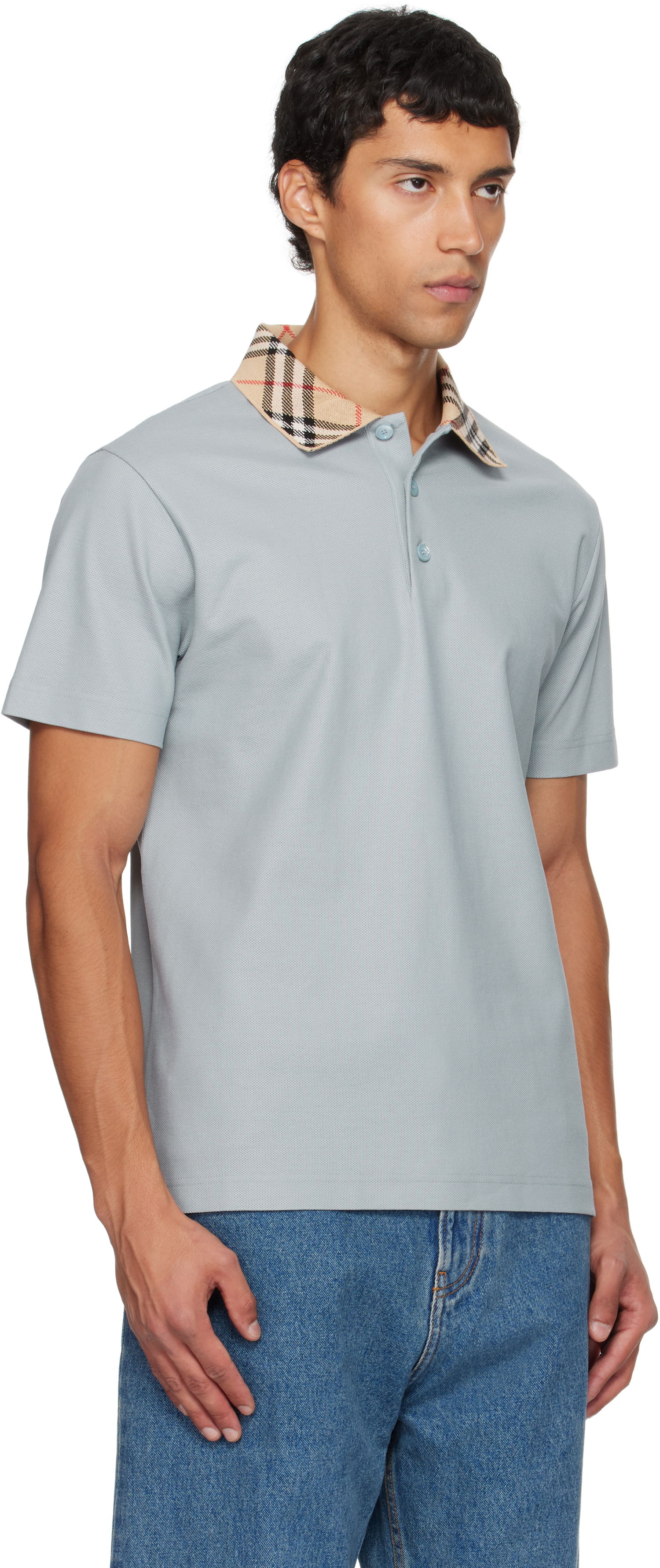 Polo skjorte Burberry Burberry Check Collar Cotton Polo Blå | 8110944, 1