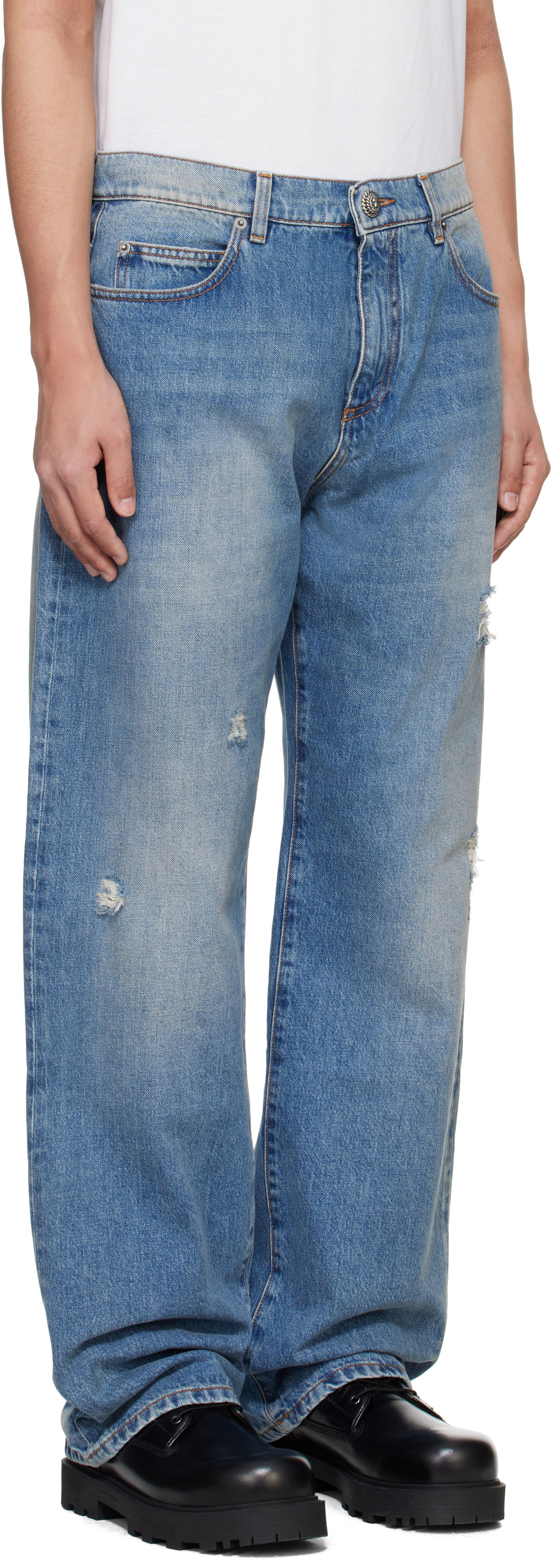 Jeans Balmain Balmain Loose-Fit Jeans Blå | EH1ML155DF44, 1