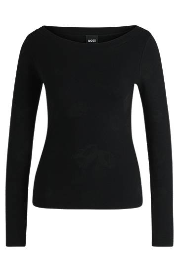 T-shirt BOSS BOSS Stretch Jacquard Wide-Neck Sweater Sort | 50521371, 0